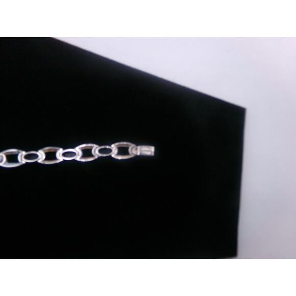 VINTAGE STERLING SILVER & ONYX BRACELET Oval Link Chain link clasp closure - Picture 9 of 16